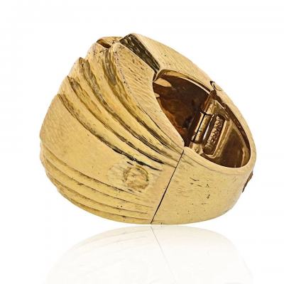 David Webb David Webb Platinum 18K Yellow Gold With Bark Finish Estate Step Ring