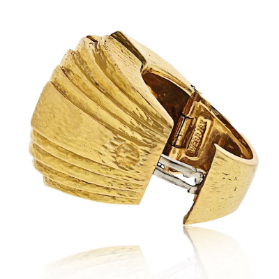 David Webb David Webb Platinum 18K Yellow Gold With Bark Finish Estate Step Ring
