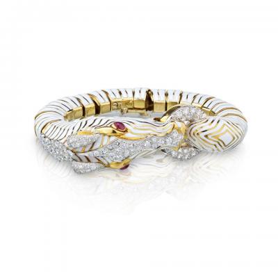 David Webb David Webb Platinum 18K Yellow Gold Zebra Enamel Diamond Bracelet