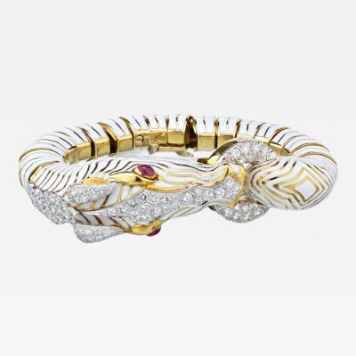 David Webb David Webb Platinum 18K Yellow Gold Zebra Enamel Diamond Bracelet