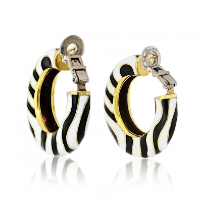 David Webb David Webb Platinum 18K Yellow Gold Zebra Hoop Earrings