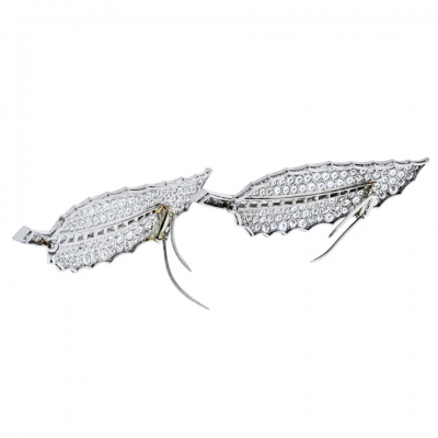 David Webb David Webb Platinum 40 Carat Diamond Feather Set Of Two Brooch