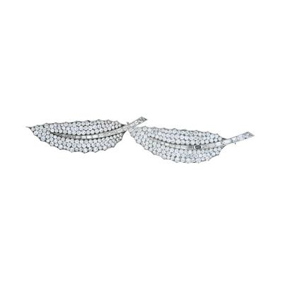 David Webb David Webb Platinum 40 Carat Diamond Feather Set Of Two Brooch