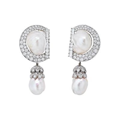 David Webb David Webb Platinum 9 92 cttw Diamond And Pearl Day To Night Earrings