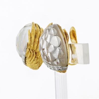 David Webb David Webb Rock Crystal And Diamond Round Clip On Earrings
