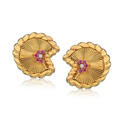 David Webb David Webb Ruby and Diamond Fan Earrings