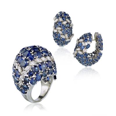 David Webb David Webb Sapphire Diamond Earrings and Ring