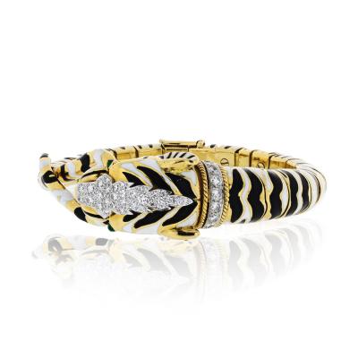 David Webb David Webb Tiger Head Black And White Enamel Diamond Bracelet