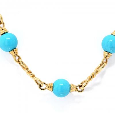 David Webb David Webb Turquoise 18K Yellow Gold Link Chain Necklace