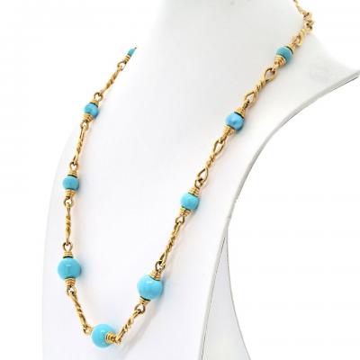 David Webb David Webb Turquoise 18K Yellow Gold Link Chain Necklace