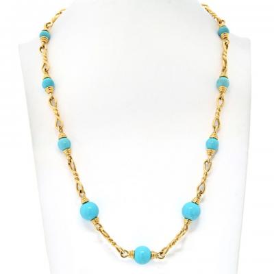 David Webb David Webb Turquoise 18K Yellow Gold Link Chain Necklace