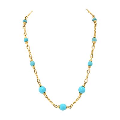 David Webb David Webb Turquoise 18K Yellow Gold Link Chain Necklace