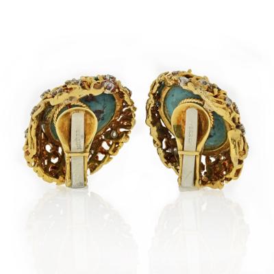 David Webb David Webb Turquoise And Diamond Oval Clip On Earrings