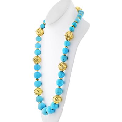 David Webb David Webb Turquoise Large Bead Strand Necklace