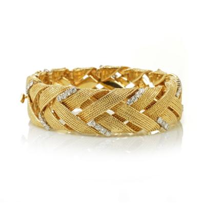 David Webb David Webb Vintage Woven Gold with Diamonds Bracelet