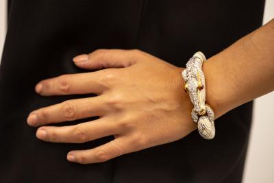 David Webb David Webb White Enamel Diamond Horsehead Bracelet