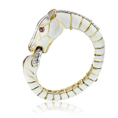 David Webb David Webb White Enamel Diamond Horsehead Bracelet