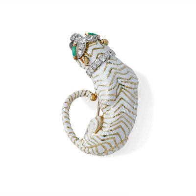David Webb David Webb White Enamel Tiger Brooch
