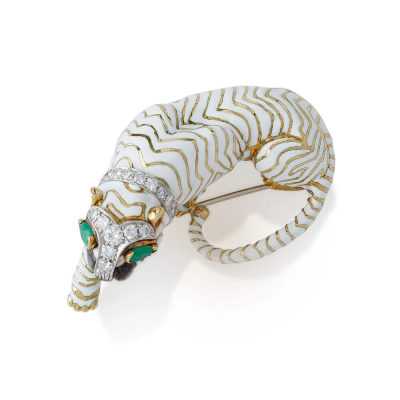 David Webb David Webb White Enamel Tiger Brooch