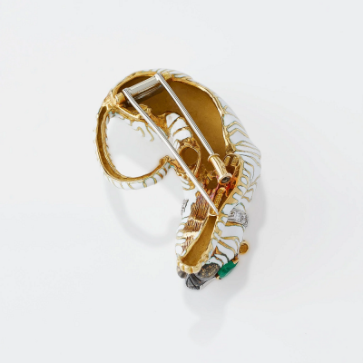 David Webb David Webb White Enamel Tiger Brooch