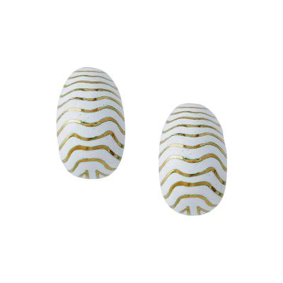 David Webb David Webb White Enamel Tiger Stripe Clip Earrings