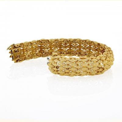 David Webb FLEXIBLE PLATINUM 18K YELLOW GOLD TEXTURED NAVETTE MULTI GOLD LINK BRACELET
