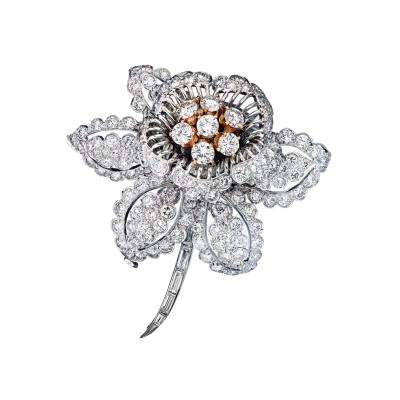 David Webb FLOWER PLATINUM 18K YELLOW GOLD 12 50 CARATS ENTEREMBLANT DIAMOND BROOCH