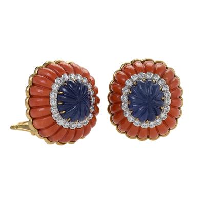 David Webb Gold and Platinum Earrings with Sapphires Diamonds and Corals by David Webb