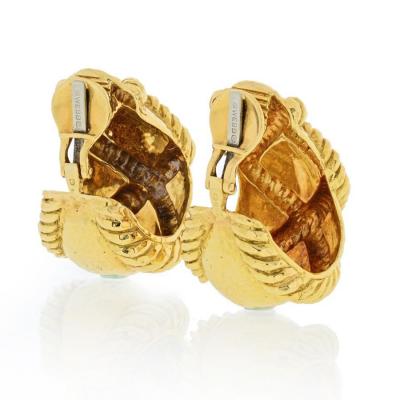 David Webb HAMMERED 18K YELLOW GOLD CRISS CROSS ROPE MOTIF WIDE HOOP CLIP EARRINGS