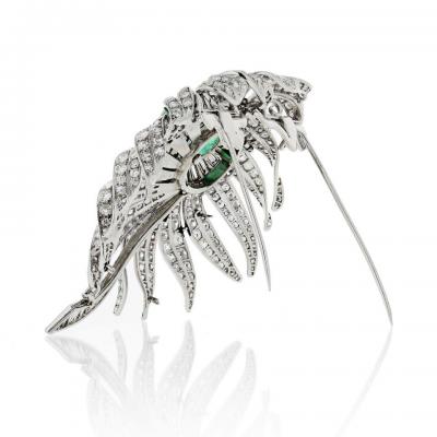 David Webb PLATINUM 18K WHITE GOLD EMERALD AND 30 00 CARAT DIAMOND FLOWER BROOCH