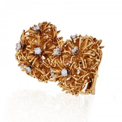 David Webb PLATINUM 18K YELLOW GOLD 1 25 CARAT DIAMOND FLOWER BURST CLIP EARRINGS