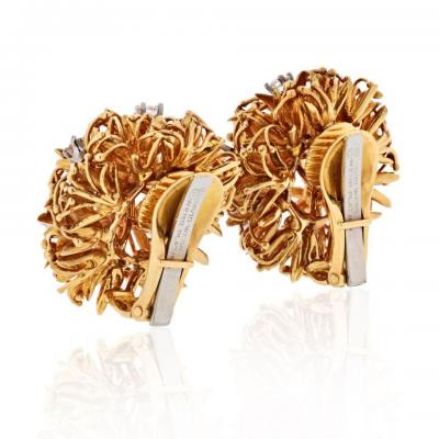 David Webb PLATINUM 18K YELLOW GOLD 1 25 CARAT DIAMOND FLOWER BURST CLIP EARRINGS