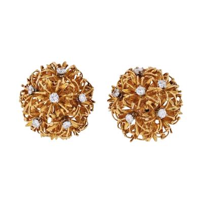 David Webb PLATINUM 18K YELLOW GOLD 1 25 CARAT DIAMOND FLOWER BURST CLIP EARRINGS