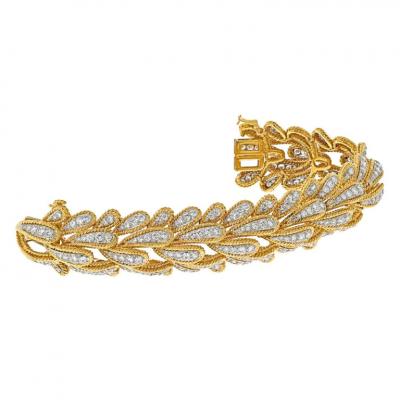 David Webb PLATINUM 18K YELLOW GOLD 15 00CTTW BOMBE DIAMOND LEAF MOTIF BRACELET
