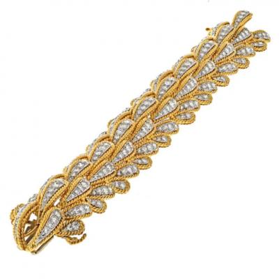 David Webb PLATINUM 18K YELLOW GOLD 15 00CTTW BOMBE DIAMOND LEAF MOTIF BRACELET