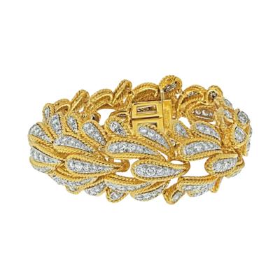 David Webb PLATINUM 18K YELLOW GOLD 15 00CTTW BOMBE DIAMOND LEAF MOTIF BRACELET