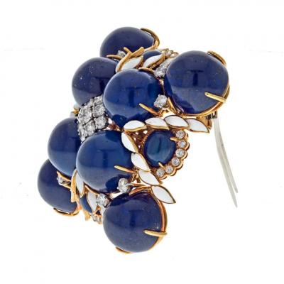 David Webb PLATINUM 18K YELLOW GOLD 1960S MALTESE LAPIS ENAMEL CROSS STYLE BROOCH