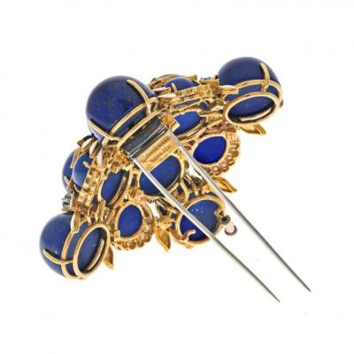 David Webb PLATINUM 18K YELLOW GOLD 1960S MALTESE LAPIS ENAMEL CROSS STYLE BROOCH