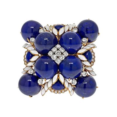 David Webb PLATINUM 18K YELLOW GOLD 1960S MALTESE LAPIS ENAMEL CROSS STYLE BROOCH