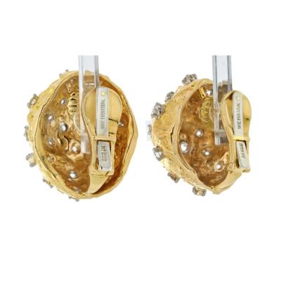 David Webb PLATINUM 18K YELLOW GOLD 3 00CTTW ROUND CUT DIAMOND HAMMERED DOME EARRINGS
