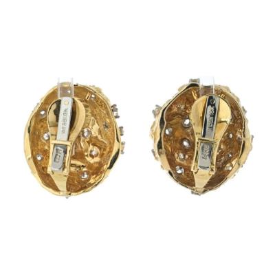 David Webb PLATINUM 18K YELLOW GOLD 3 00CTTW ROUND CUT DIAMOND HAMMERED DOME EARRINGS