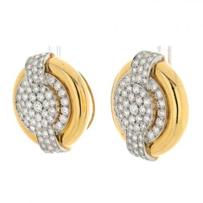 David Webb PLATINUM 18K YELLOW GOLD 6 00CTTW DIAMOND ROUND SHAPED CLIP ON EARRINGS