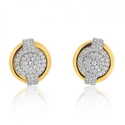 David Webb PLATINUM 18K YELLOW GOLD 6 00CTTW DIAMOND ROUND SHAPED CLIP ON EARRINGS