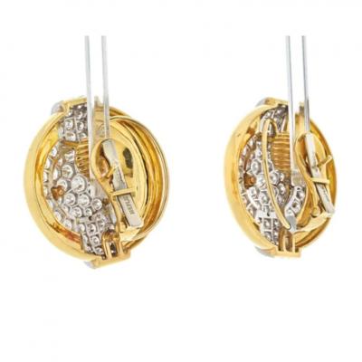 David Webb PLATINUM 18K YELLOW GOLD 6 00CTTW DIAMOND ROUND SHAPED CLIP ON EARRINGS