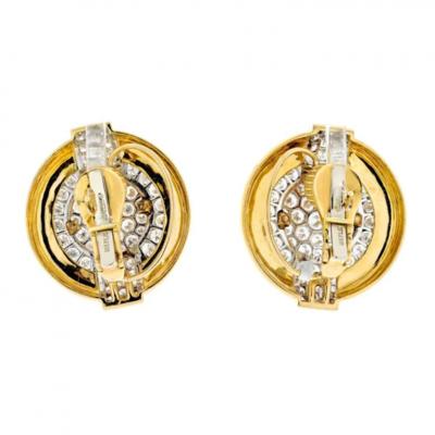 David Webb PLATINUM 18K YELLOW GOLD 6 00CTTW DIAMOND ROUND SHAPED CLIP ON EARRINGS