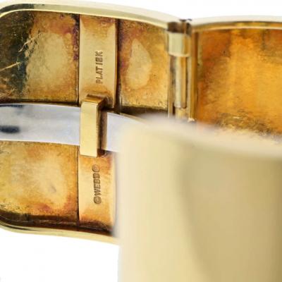 David Webb PLATINUM 18K YELLOW GOLD AQUAMARINE AND DIAMOND HINGED CUFF BRACELET