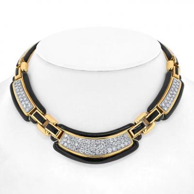 David Webb PLATINUM 18K YELLOW GOLD BLACK ENAMEL DIAMOND COLLAR 9 00CTTW NECKLACE