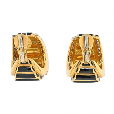 David Webb PLATINUM 18K YELLOW GOLD BLACK ENAMEL DIAMOND FLUTED SHRIMP STYLE