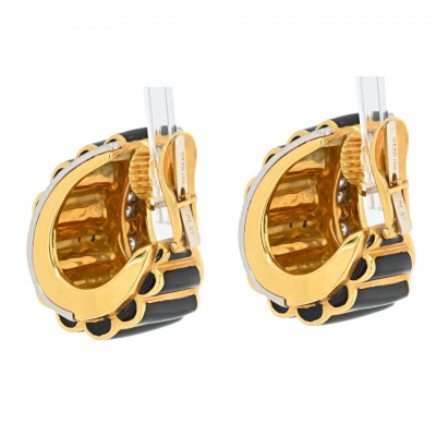 David Webb PLATINUM 18K YELLOW GOLD BLACK ENAMEL DIAMOND FLUTED SHRIMP STYLE