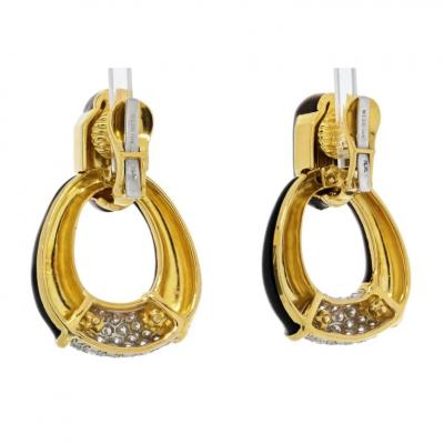 David Webb PLATINUM 18K YELLOW GOLD BLACK ENAMEL DIAMONDS DOOR KNOCKER EARRINGS